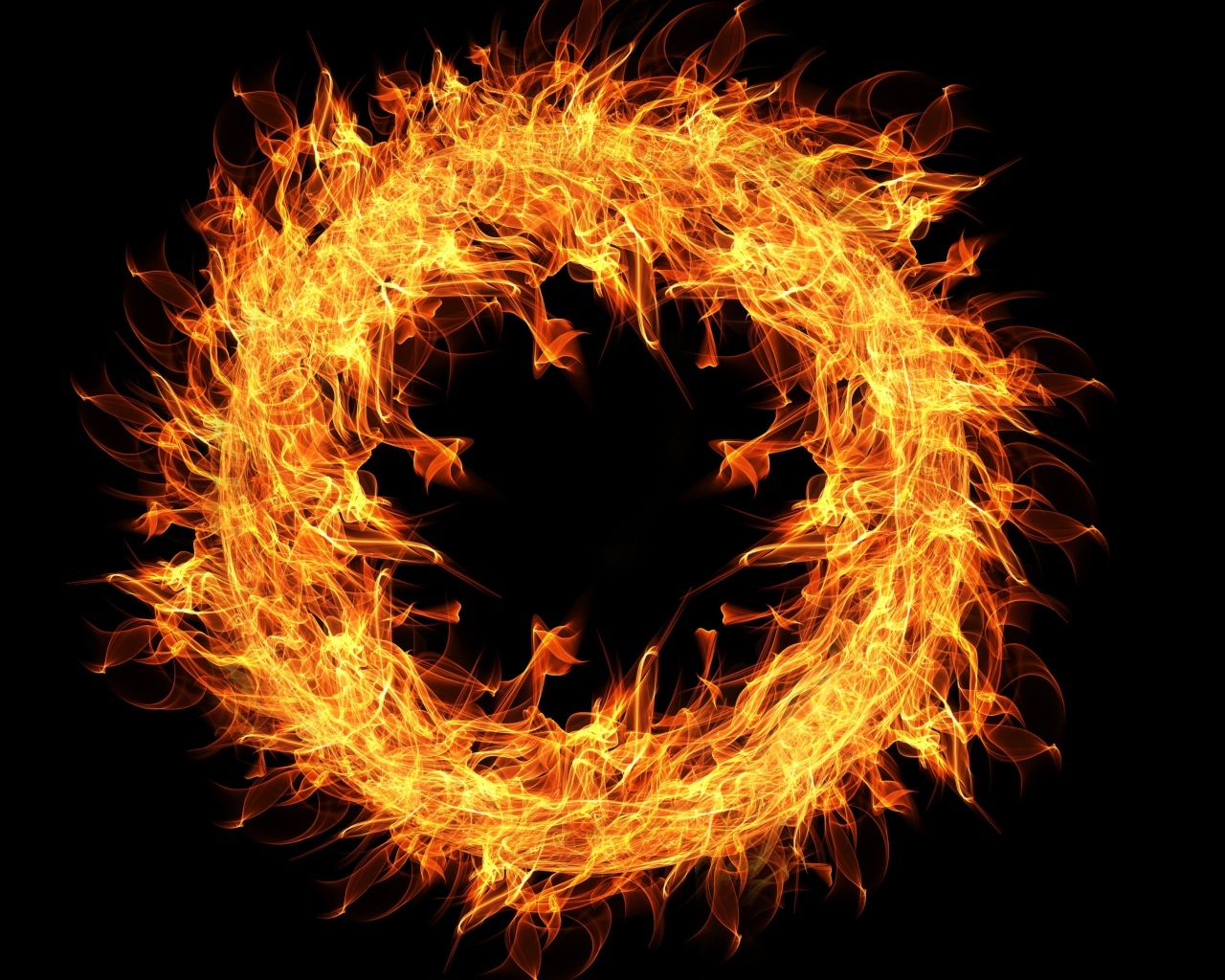 Огненное 3д кольцо на черном фоне