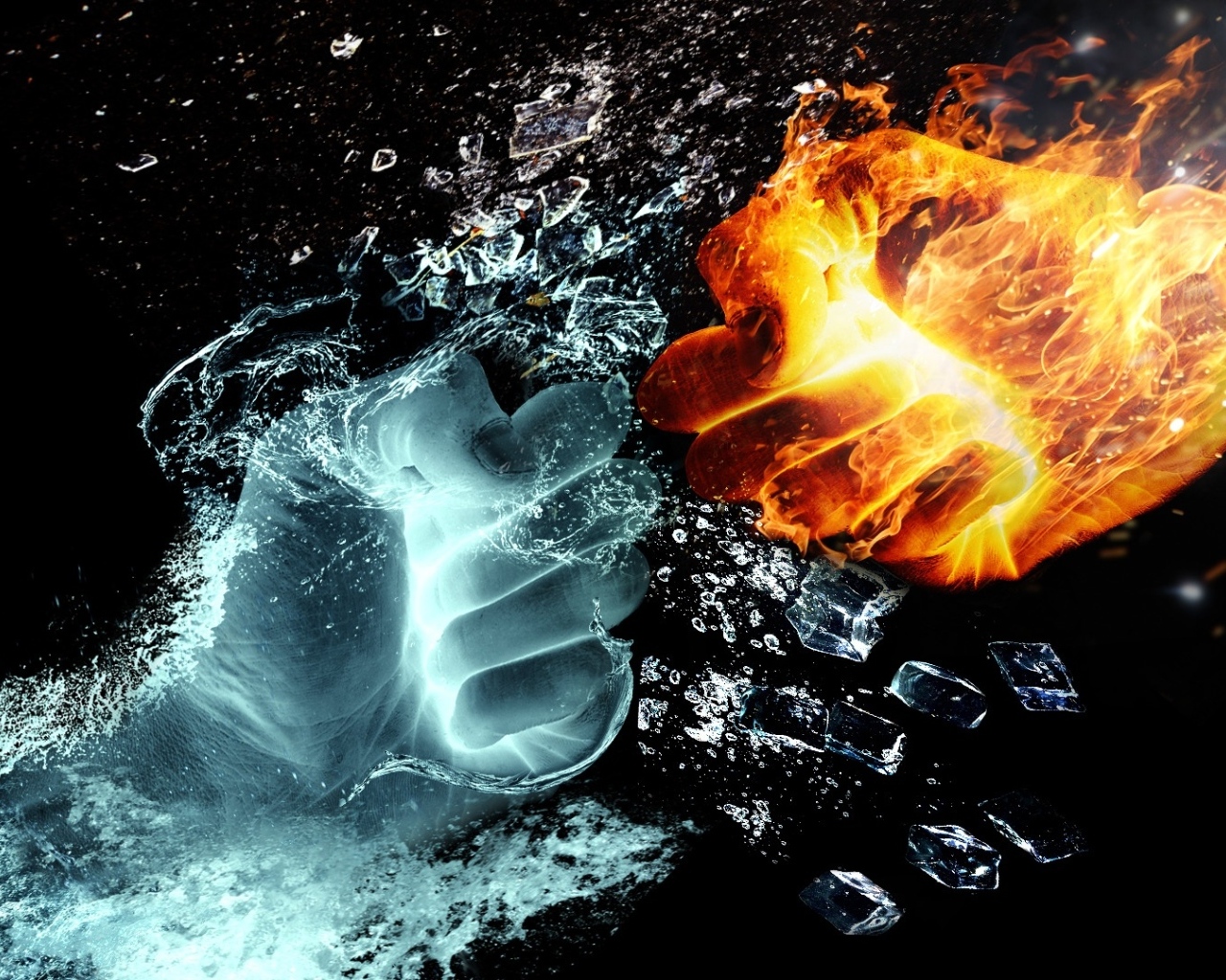 Огненный и водный кулак 3д графика