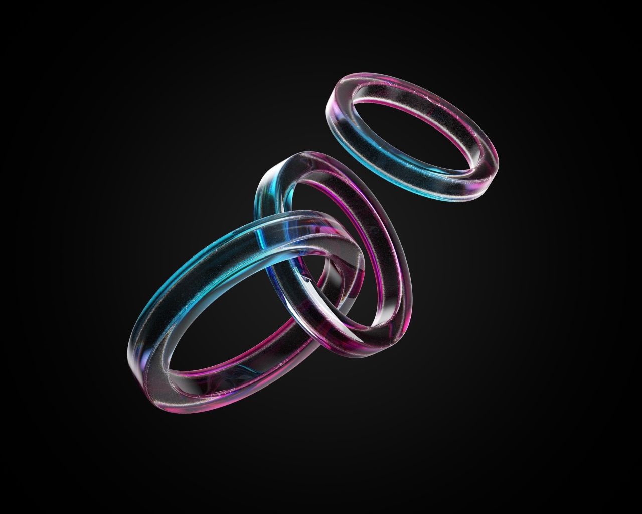 Стеклянные 3д кольца на черном фоне