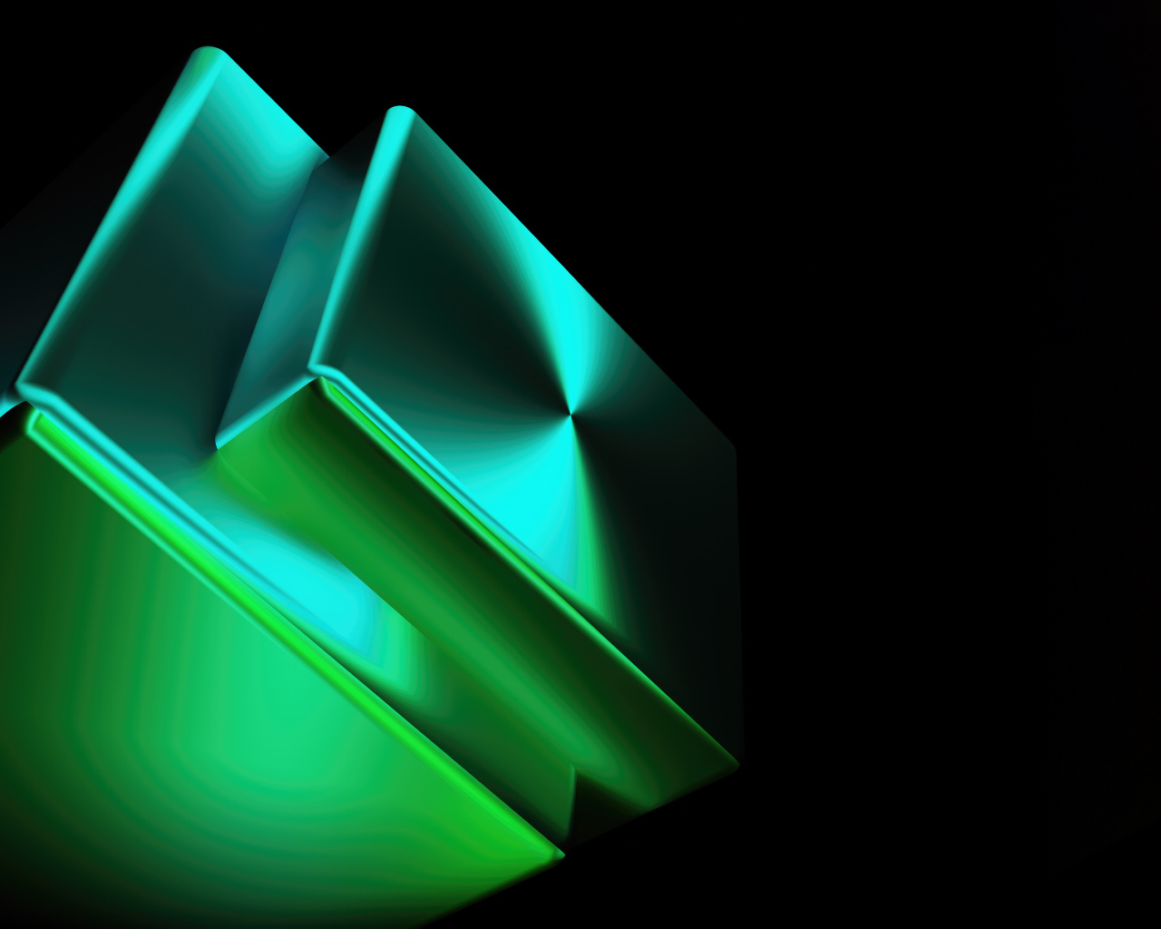 Светящиеся зеленые абстрактные фигуры на черном фоне