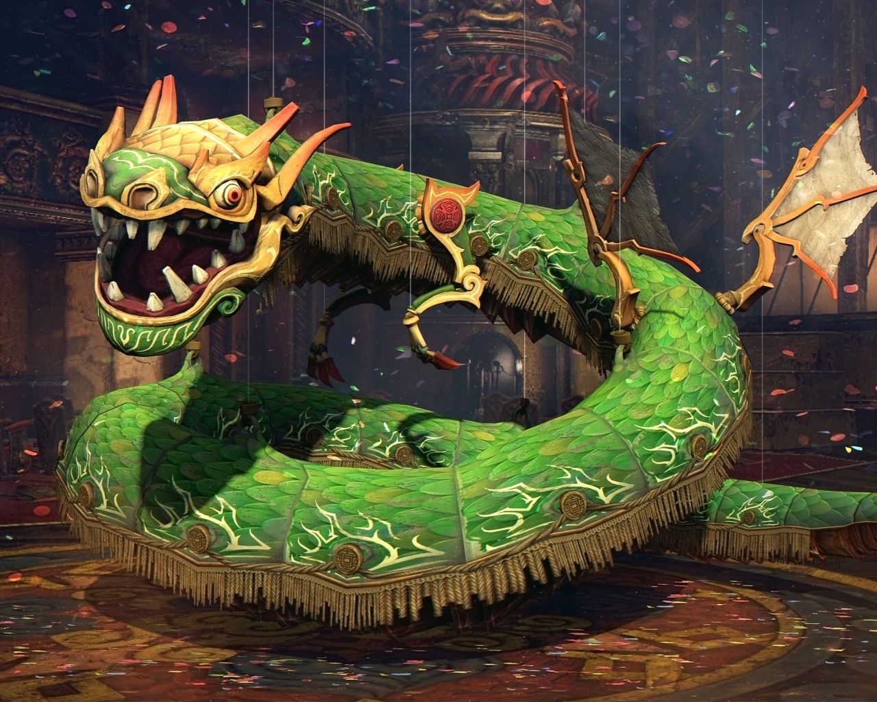 Зеленый китайский 3д дракон