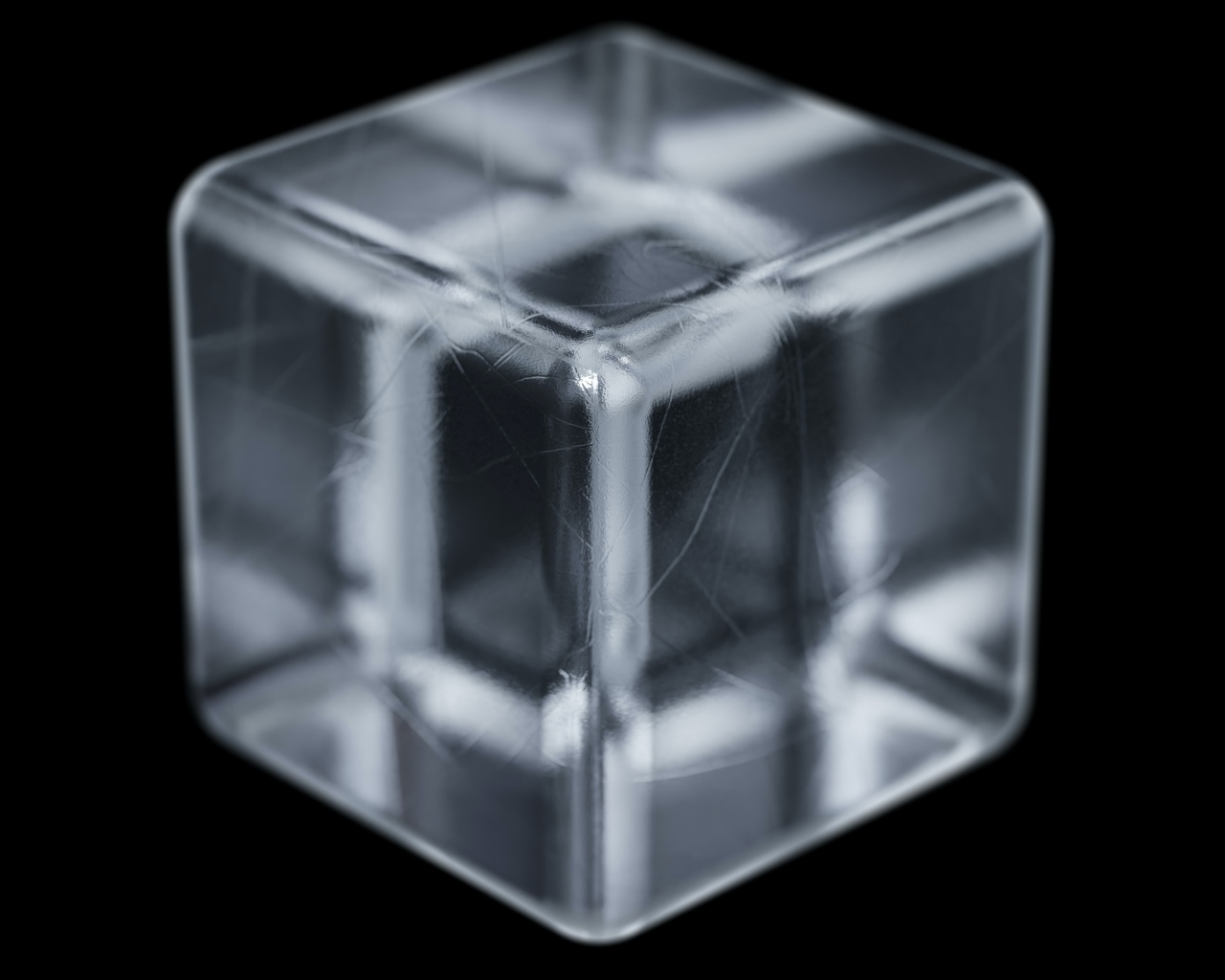 Ледяной 3д куб на черном фоне крупным планом