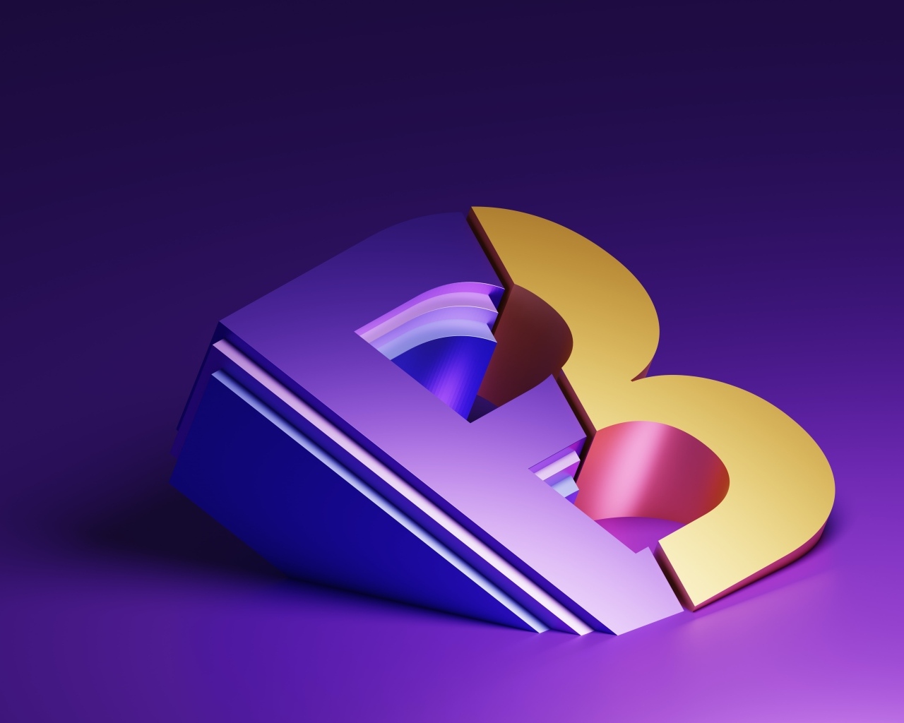 Большая 3д буква на фиолетовом фоне