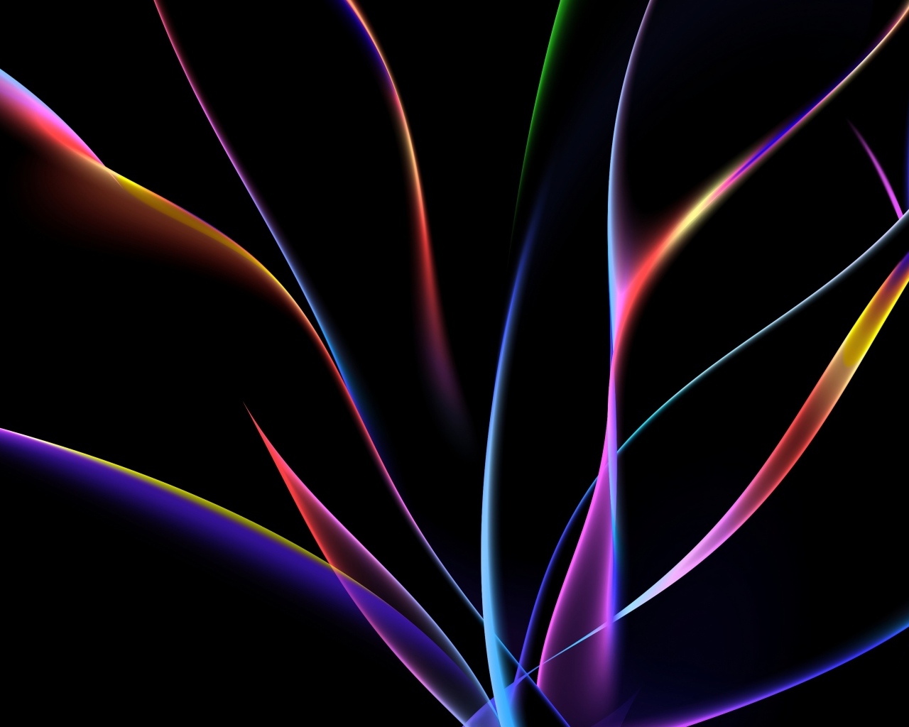 Разноцветные неоновые волны на черном фоне