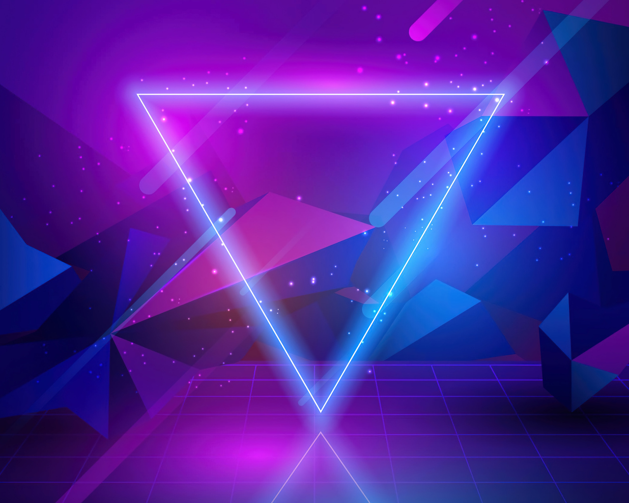 Неоновый 3д треугольник на фиолетовом фоне
