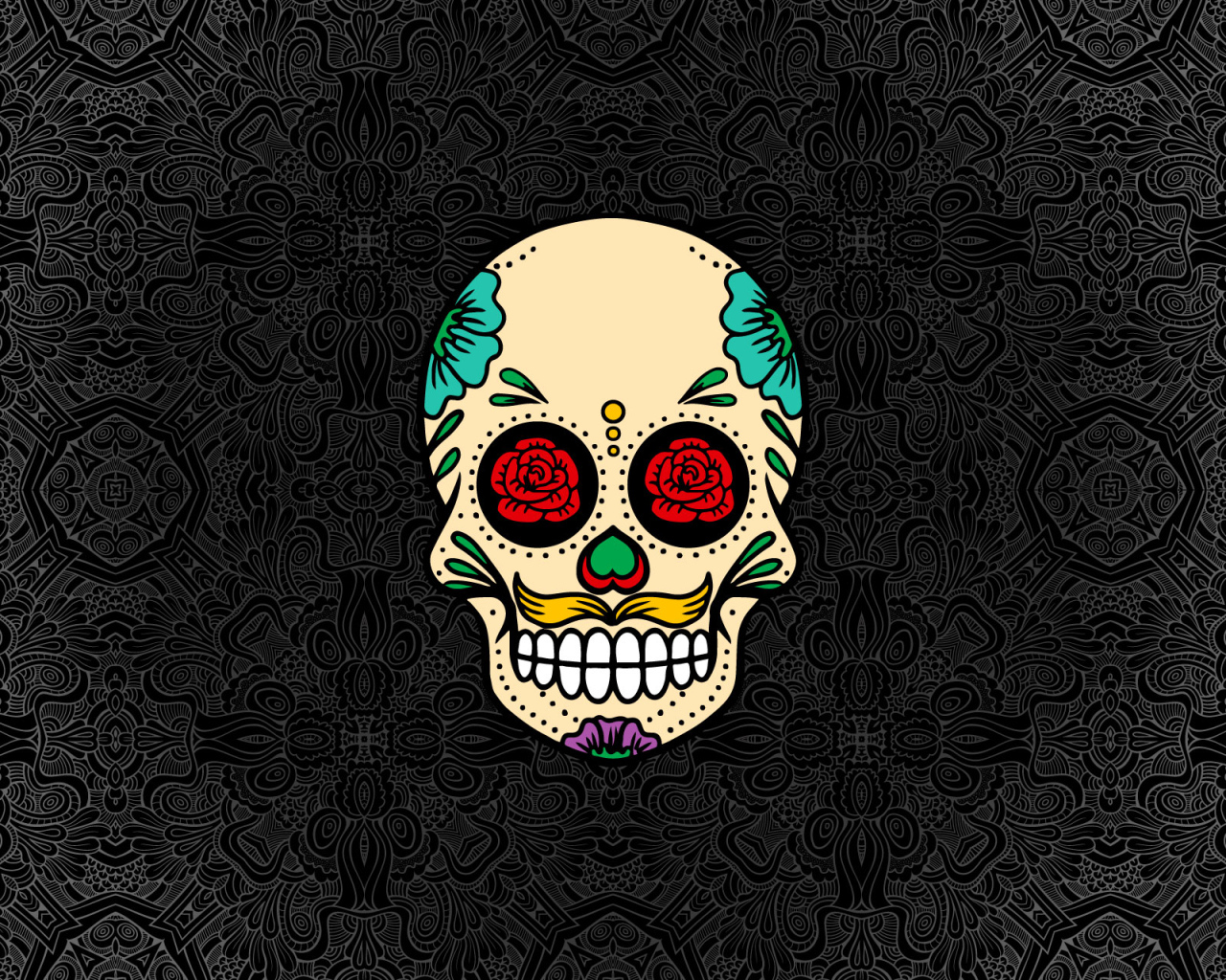 Нарисованный череп на сером фоне с узорами