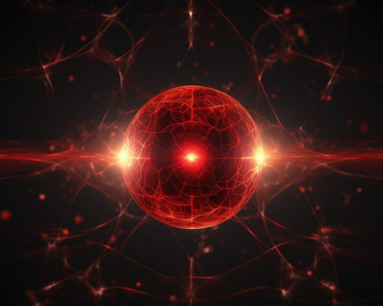 Красная космическая сфера с яркой вспышкой