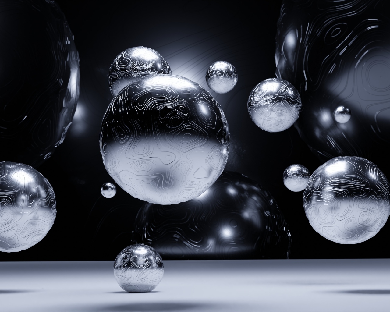 Стальные 3д шары парят в воздухе