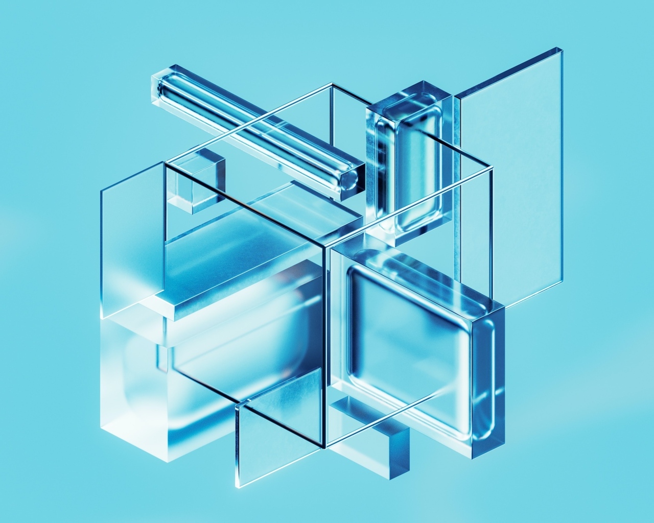 Разные стеклянные фигуры на голубом фоне 3д графика