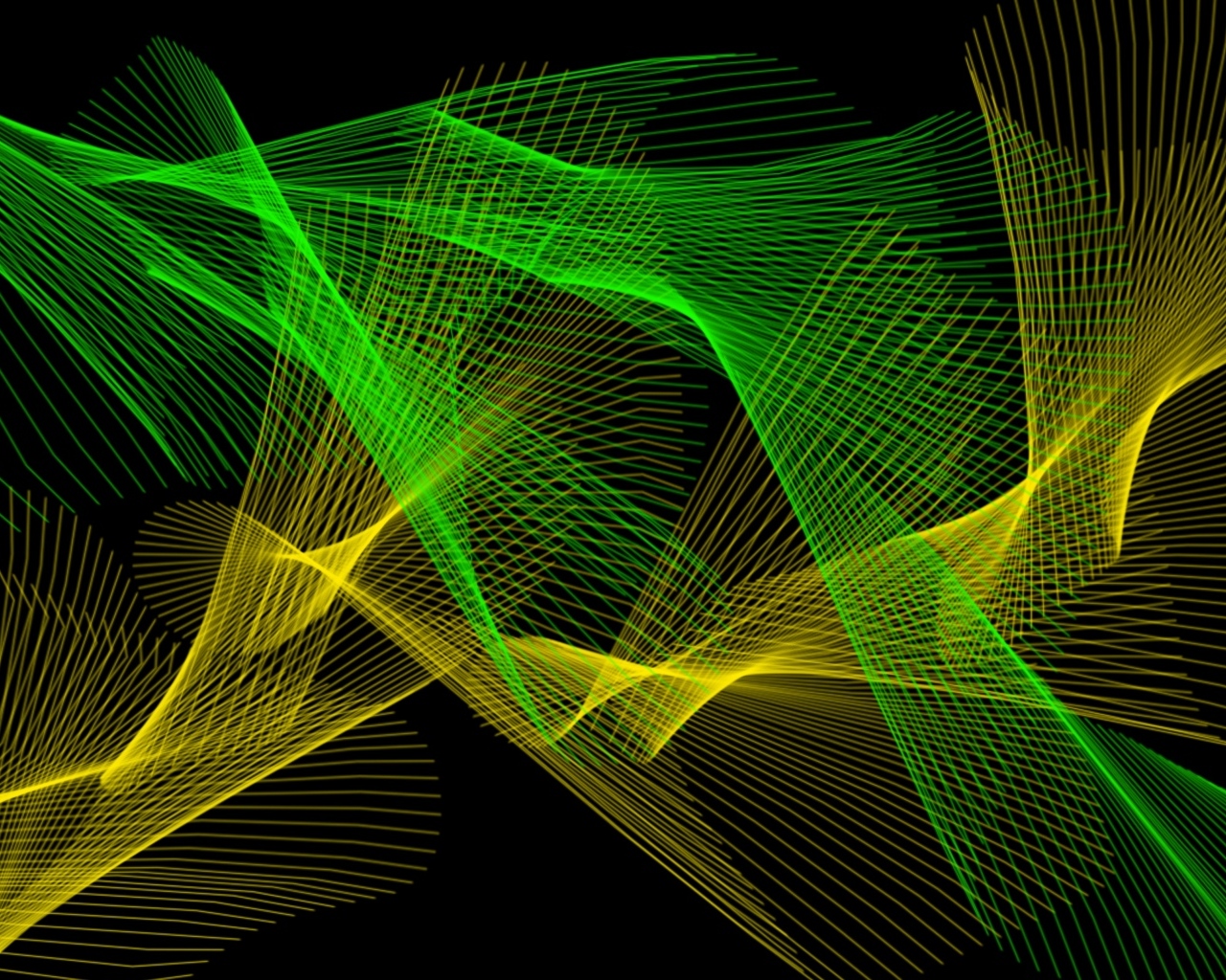 Желтая и зеленая абстрактная сетка на черном фоне