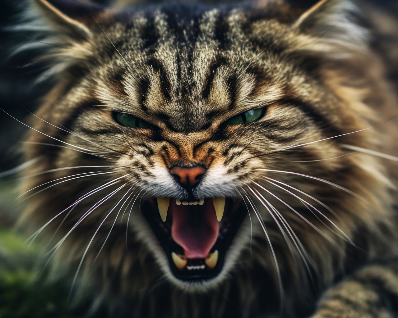 Разозлившийся кот с острыми клыками