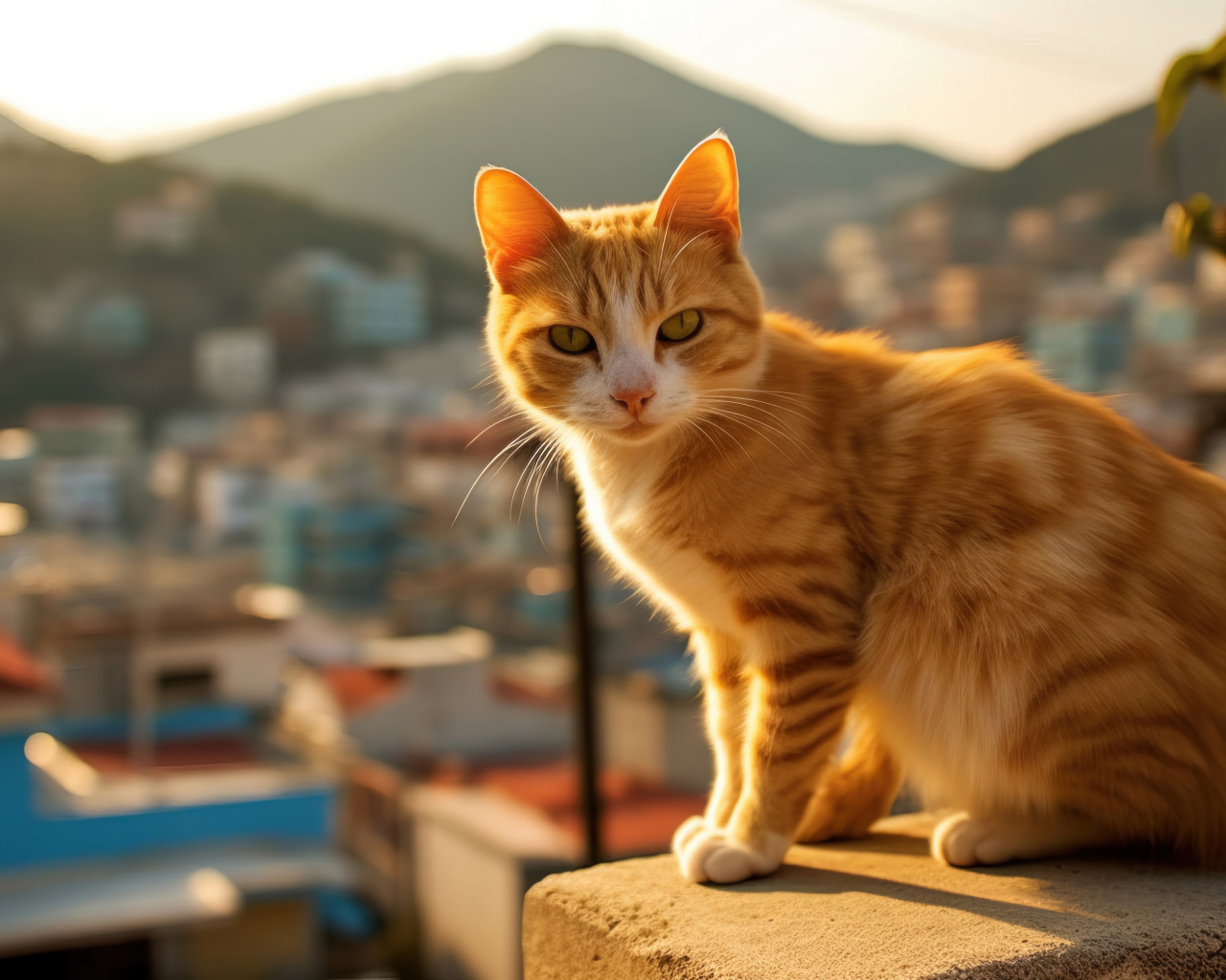 Красивый рыжий кот в лучах солнца