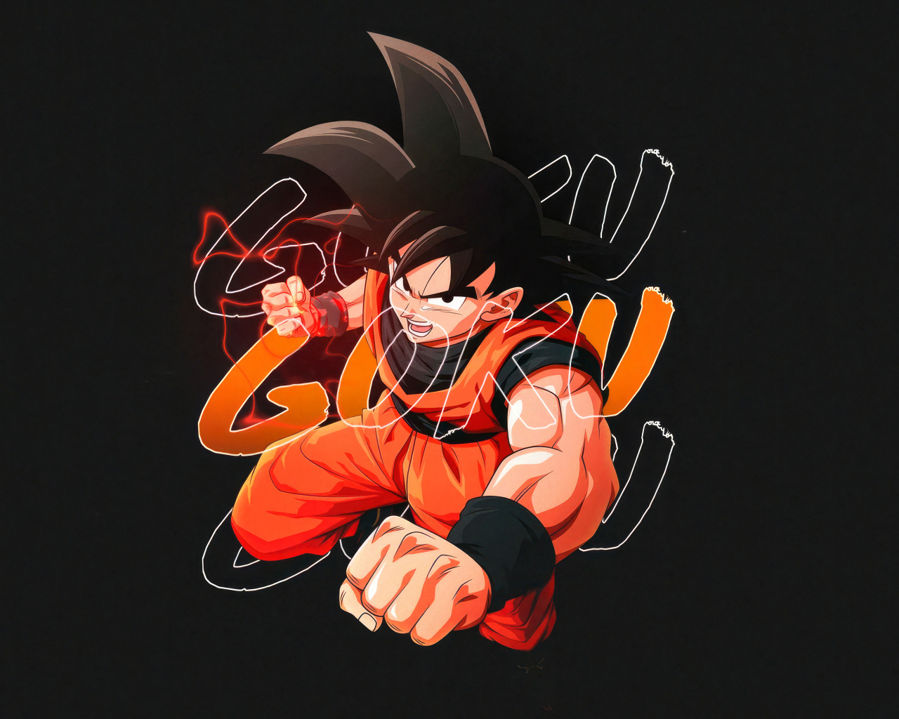 Персонаж аниме Сон Гоку на черном фоне