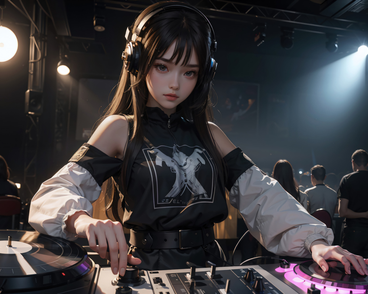 Девушка аниме за диджейским пультом
