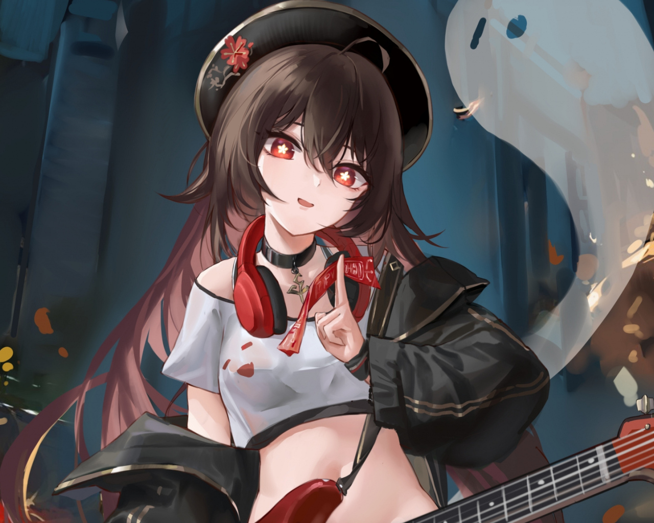 Девушка аниме с гитарой в руках