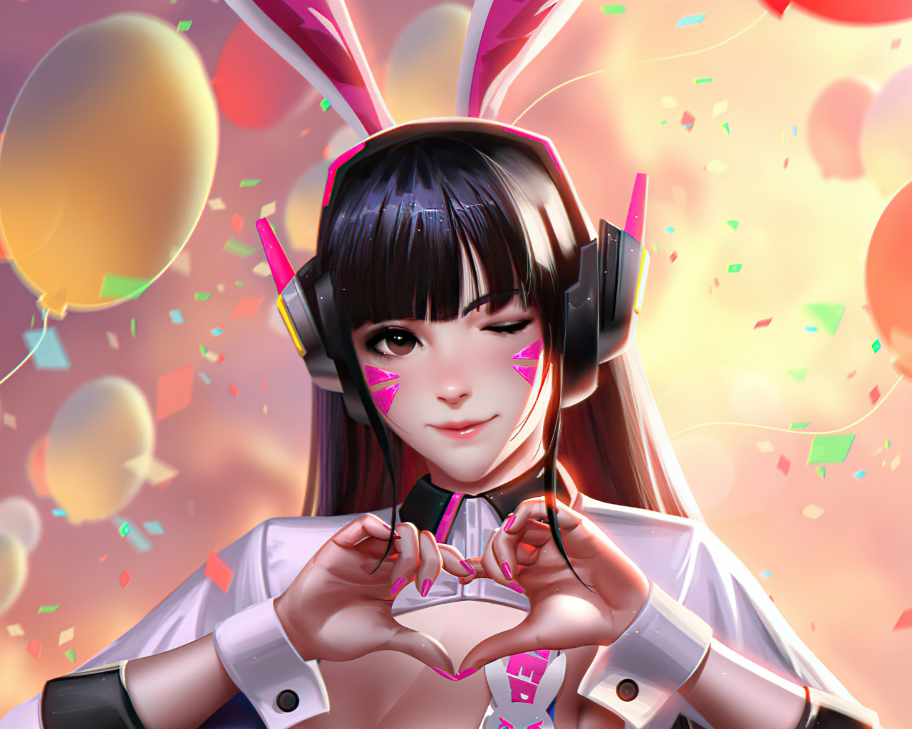 Девушка аниме показывает руками сердце