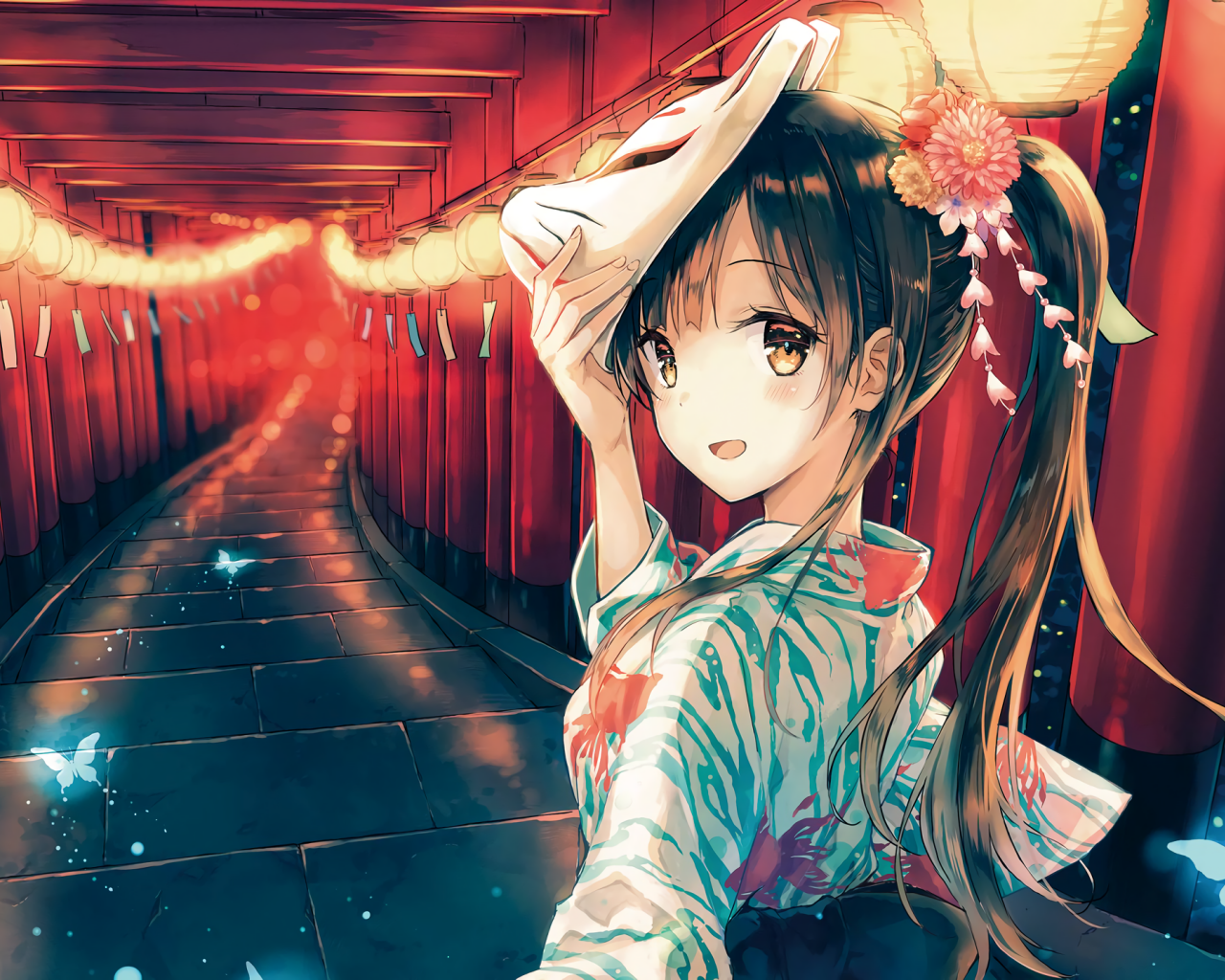 Девушка аниме снимает маску