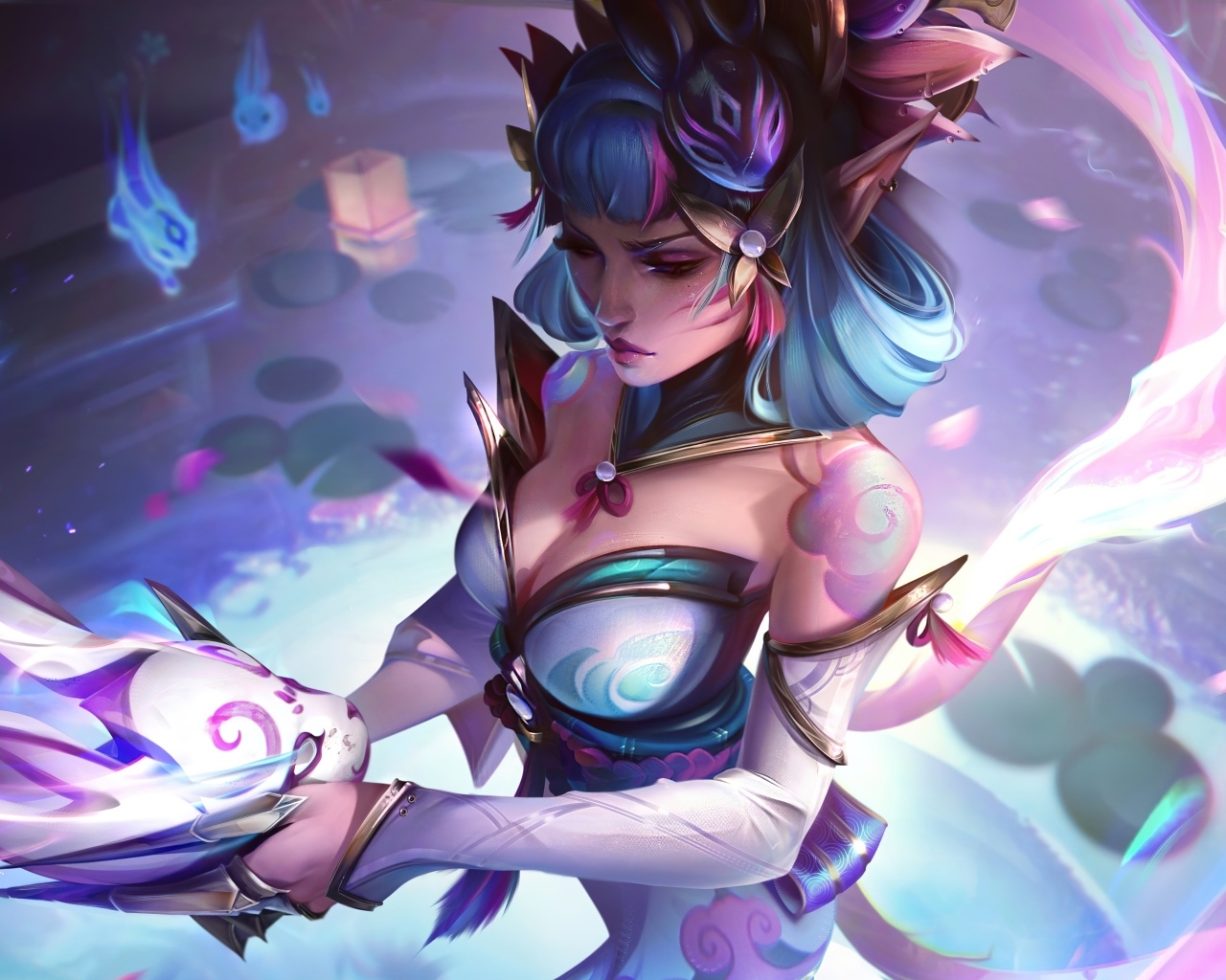 Девушка аниме с маской в руках