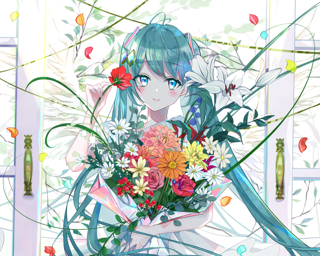 Девушка аниме с голубыми волосами Hatsune Miku