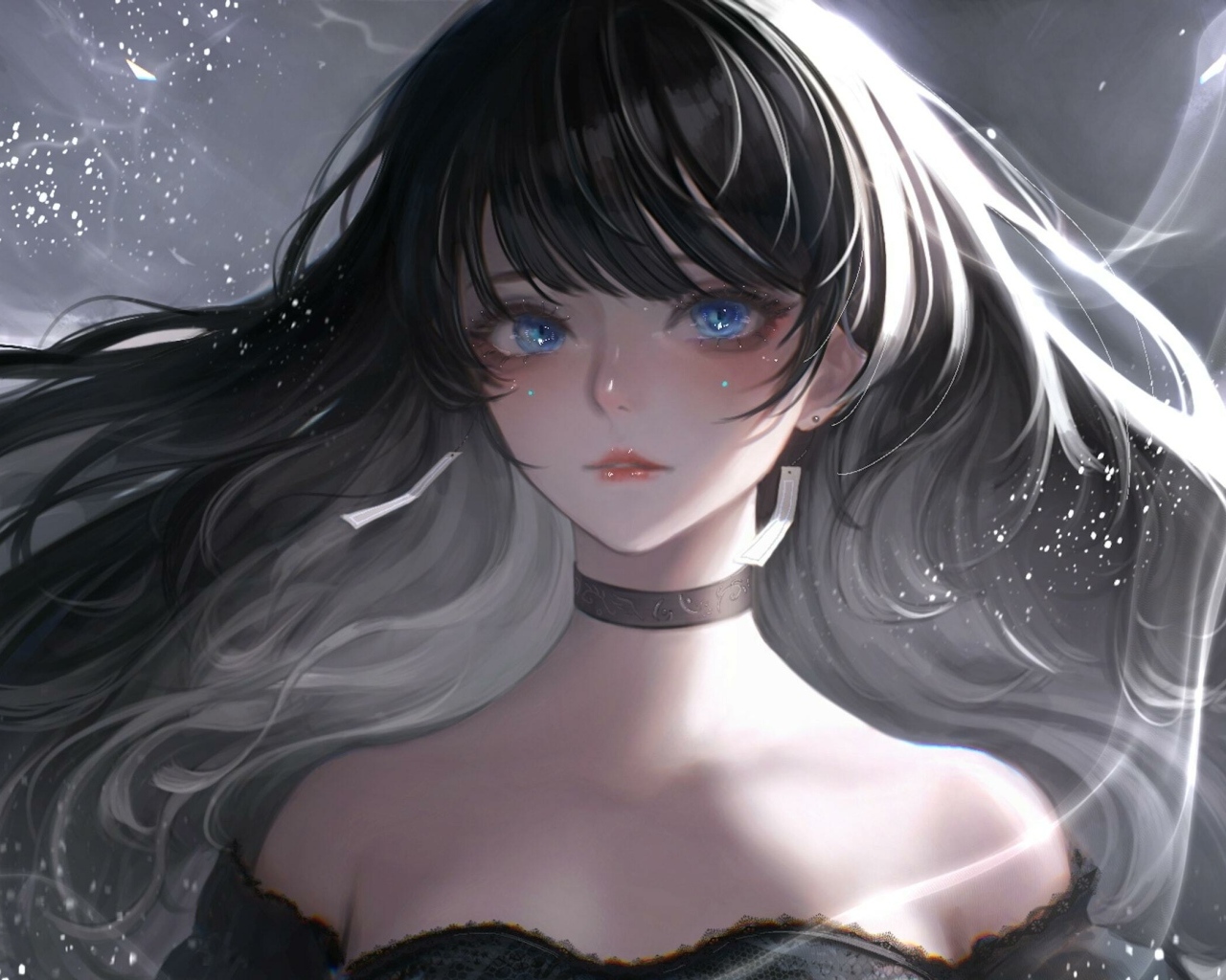 Девушка аниме с длинными черными волосами