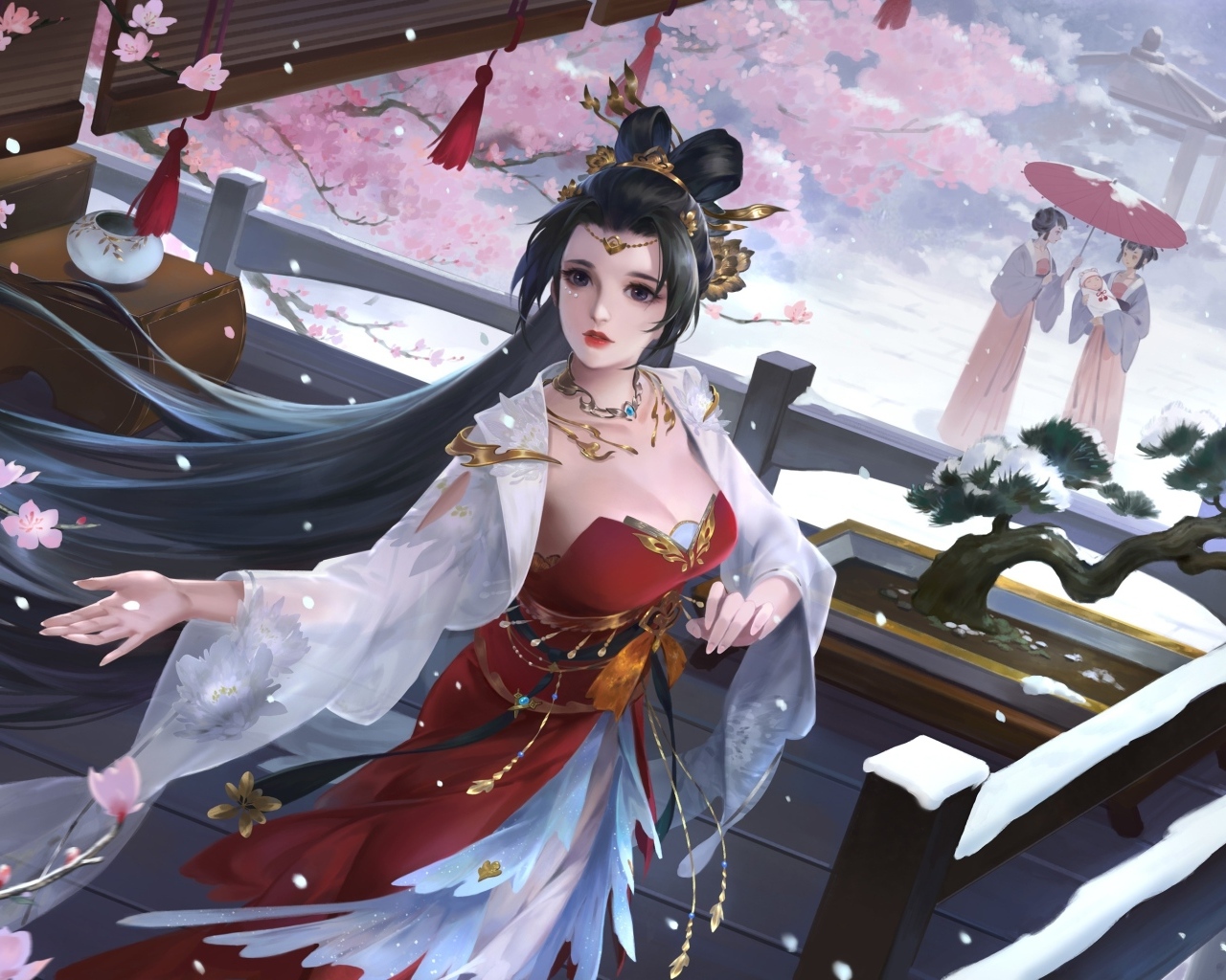 Девушка аниме с длинными черными волосами