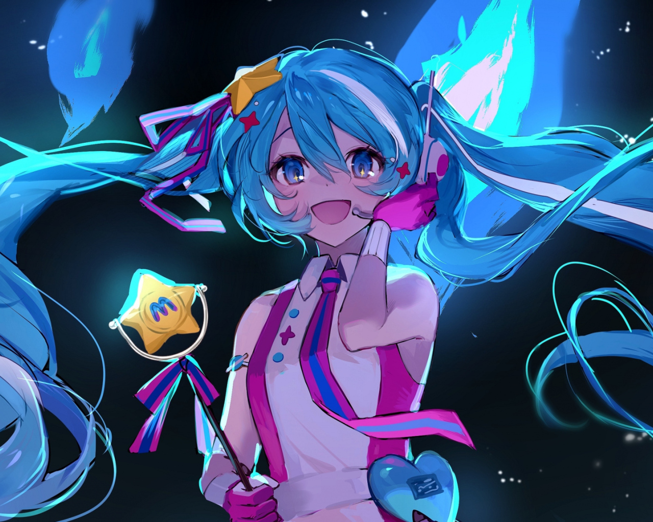 Девушка аниме с длинными голубыми волосами