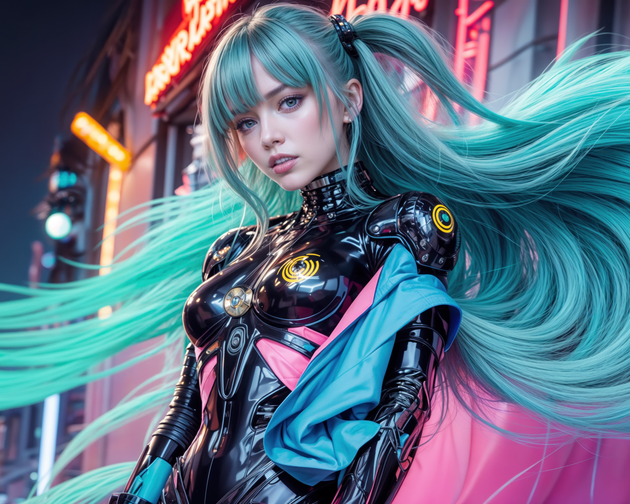 Девушка аниме с длинными голубыми волосами