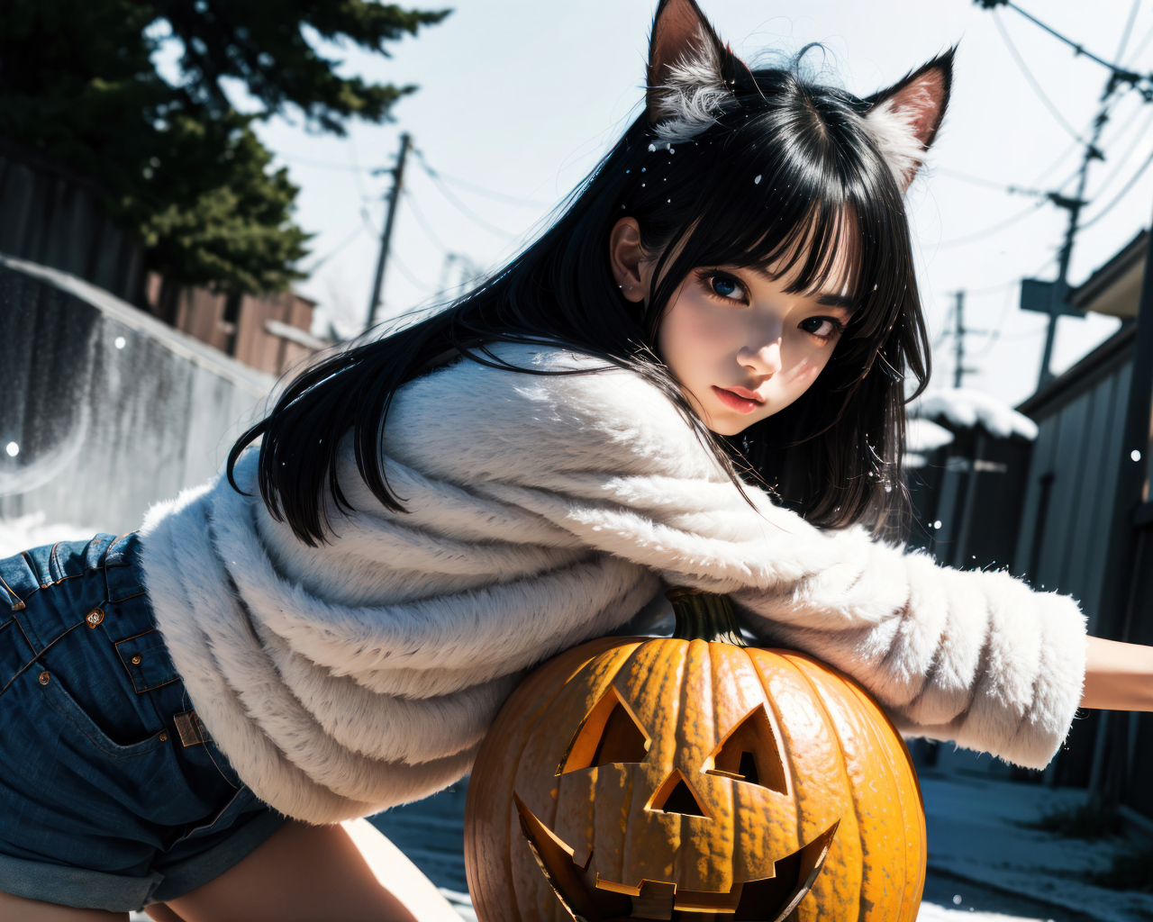 Девушка аниме с тыквой