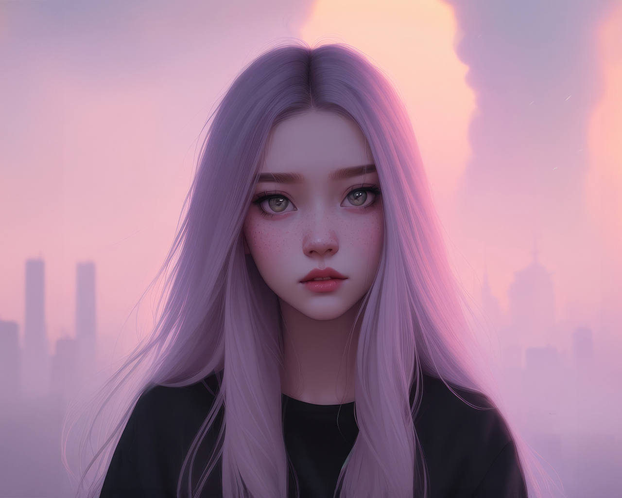 Милая девушка с большими глазами в тумане