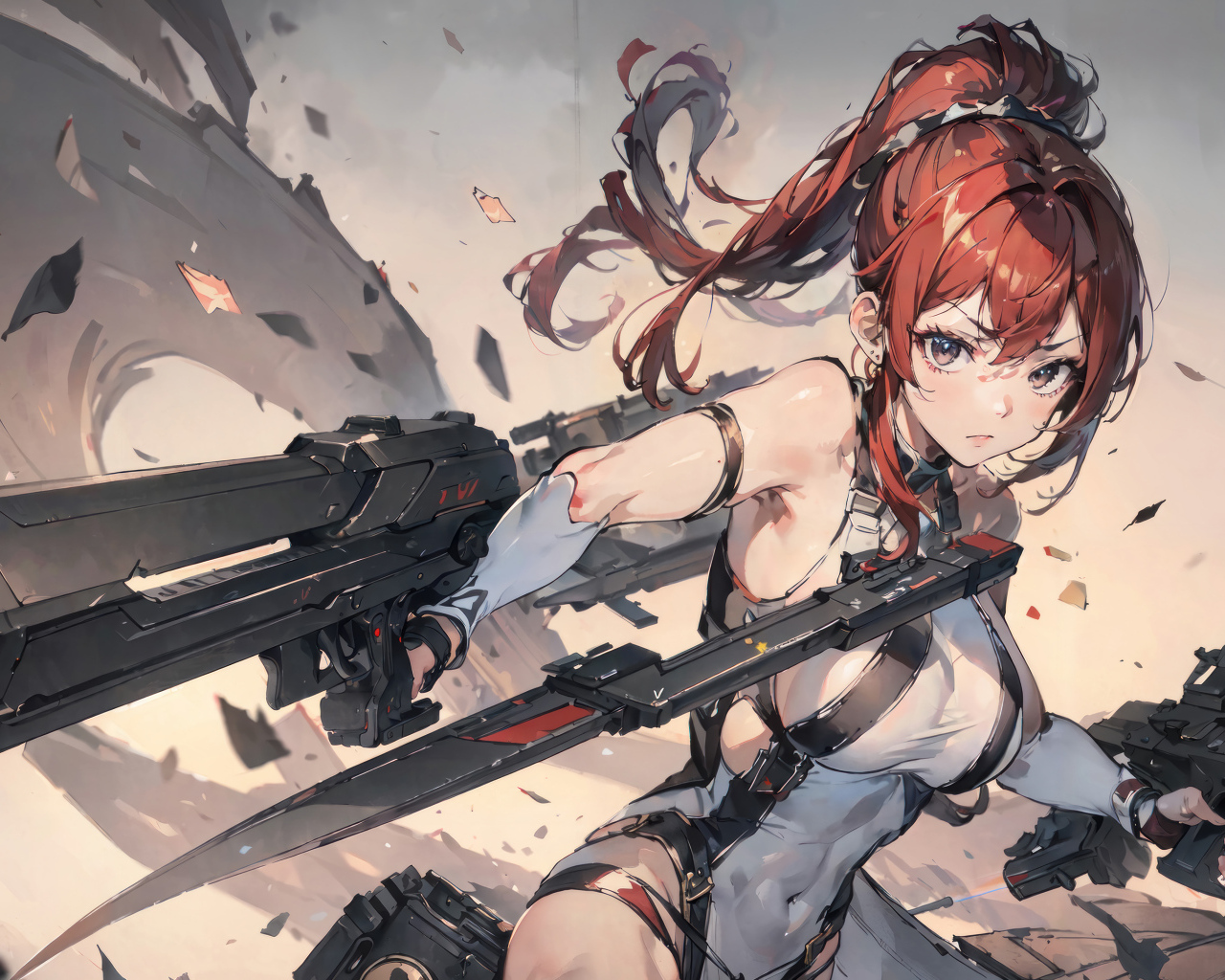 Суровая девушка аниме с оружием