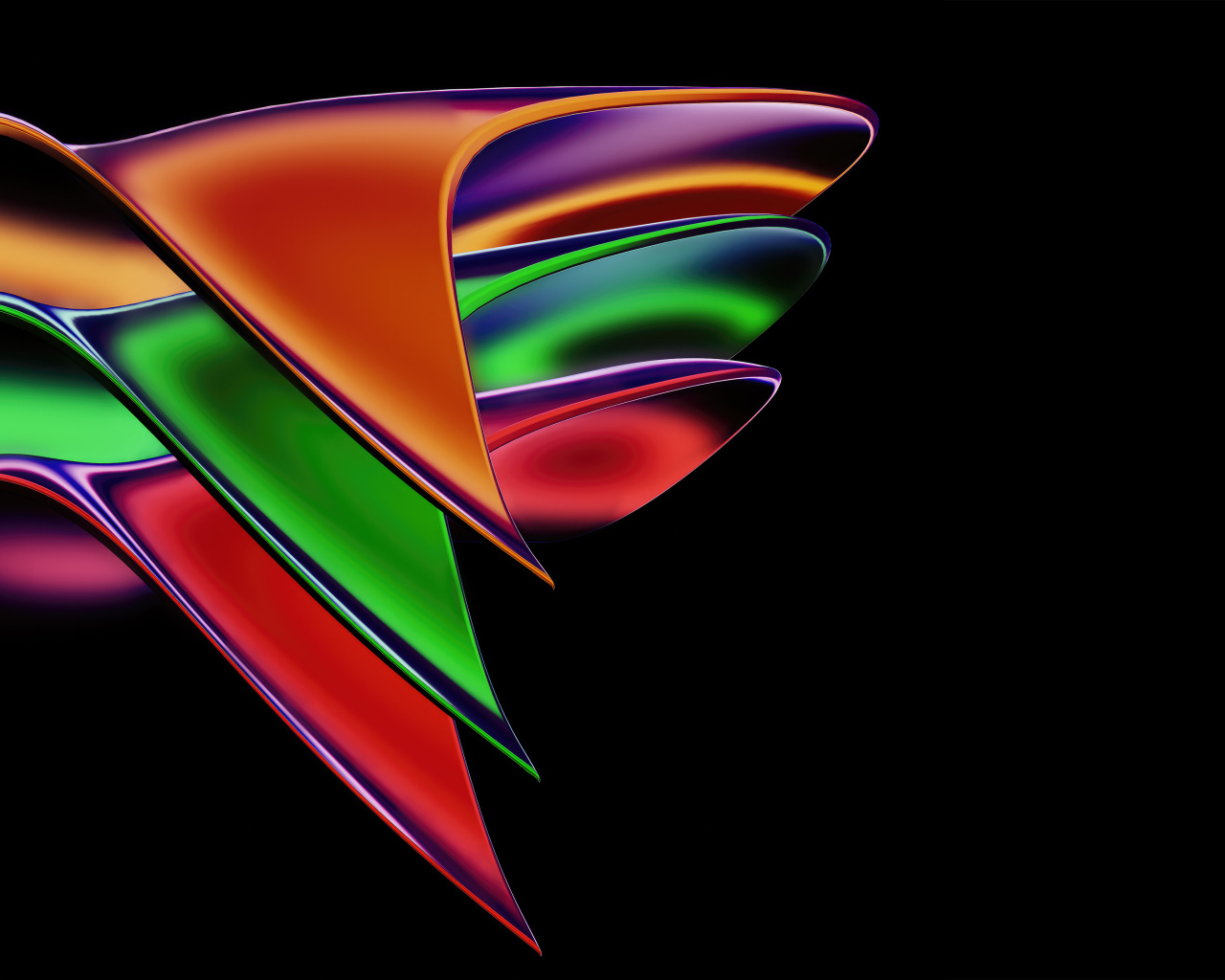 Необычной формы разноцветные фигуры на черном фоне