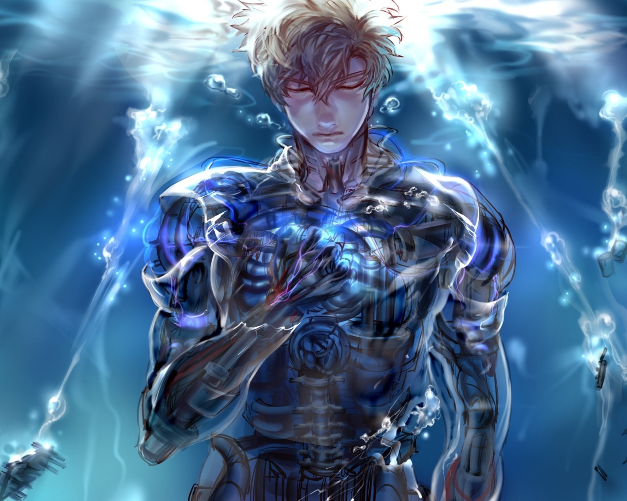 Мужчина аниме под водой