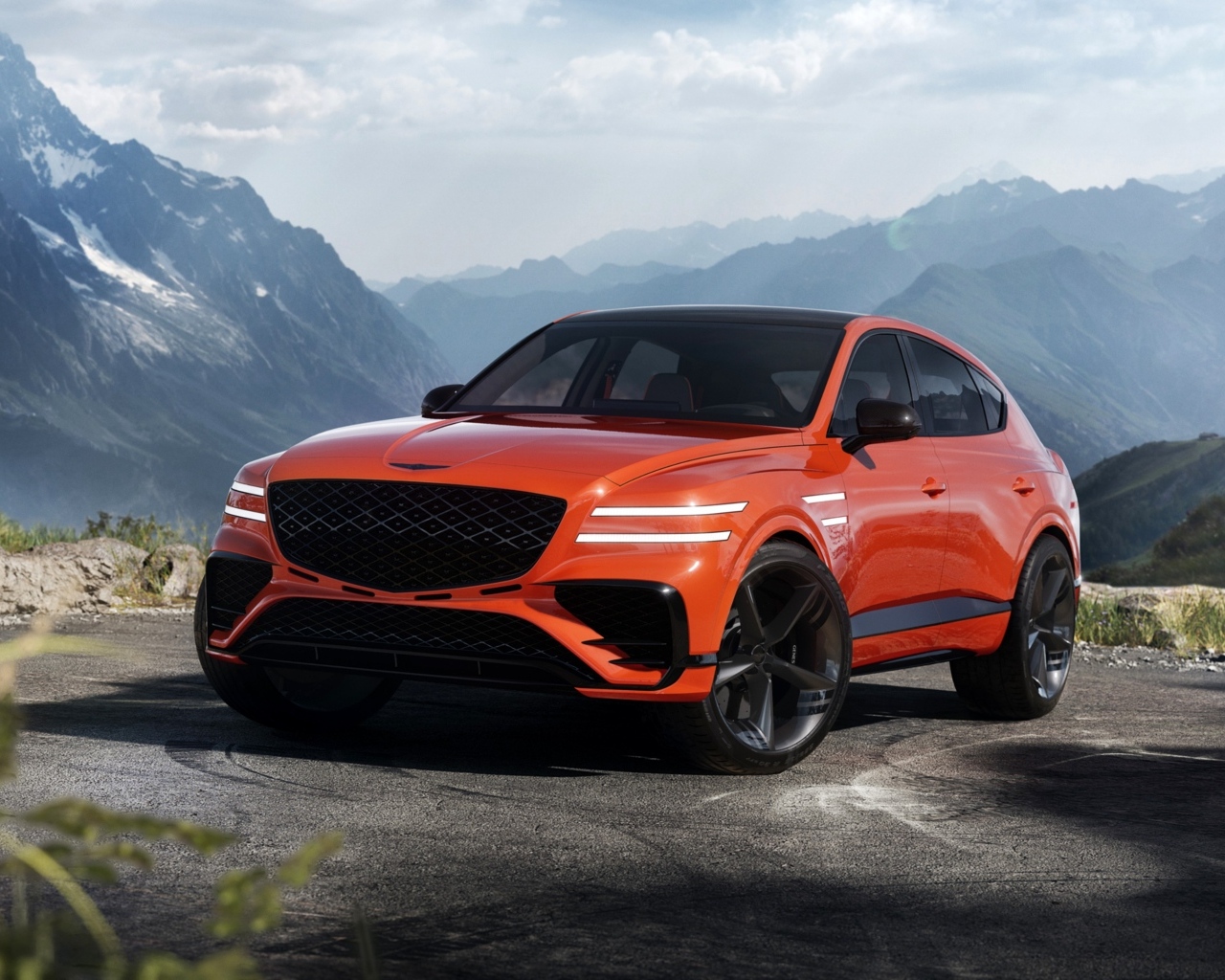 Красный автомобиль  Genesis GV80 Coupe Concept 2023 года