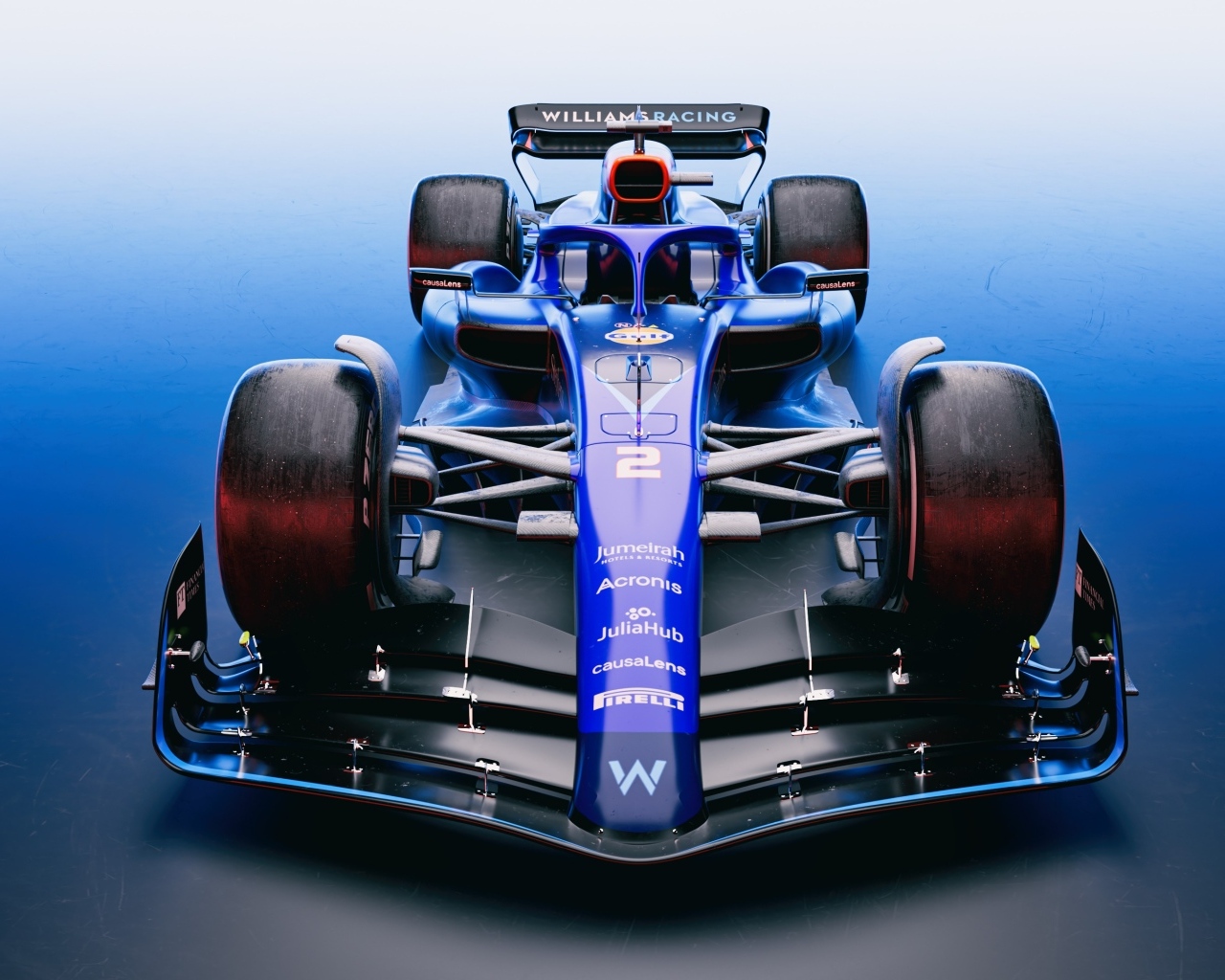 Вид спереди на гоночный автомобиль Williams Racing FW45