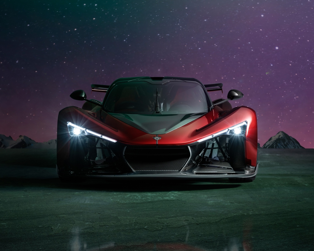 Красный автомобиль Zenvo Aurora Agil  вид спереди