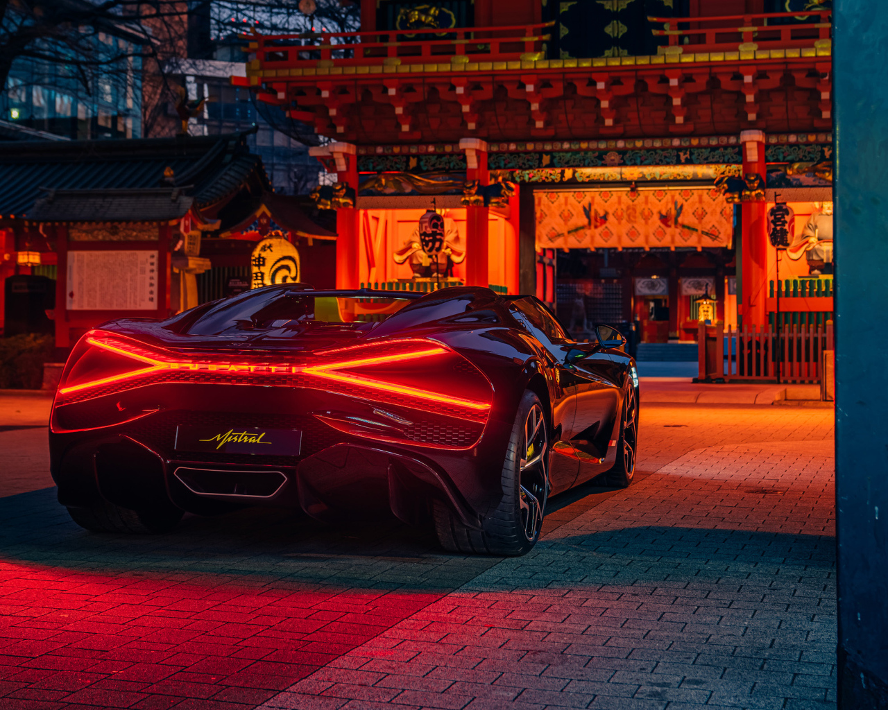 Черный Bugatti W16 Mistral  вид сзади