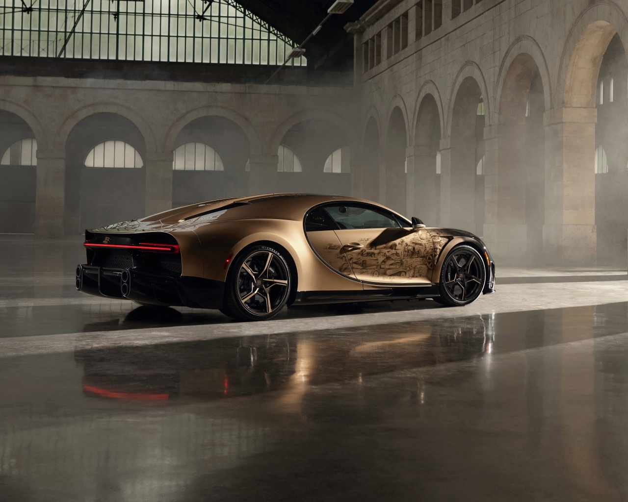 Быстрый автомобиль Bugatti Chiron в здании