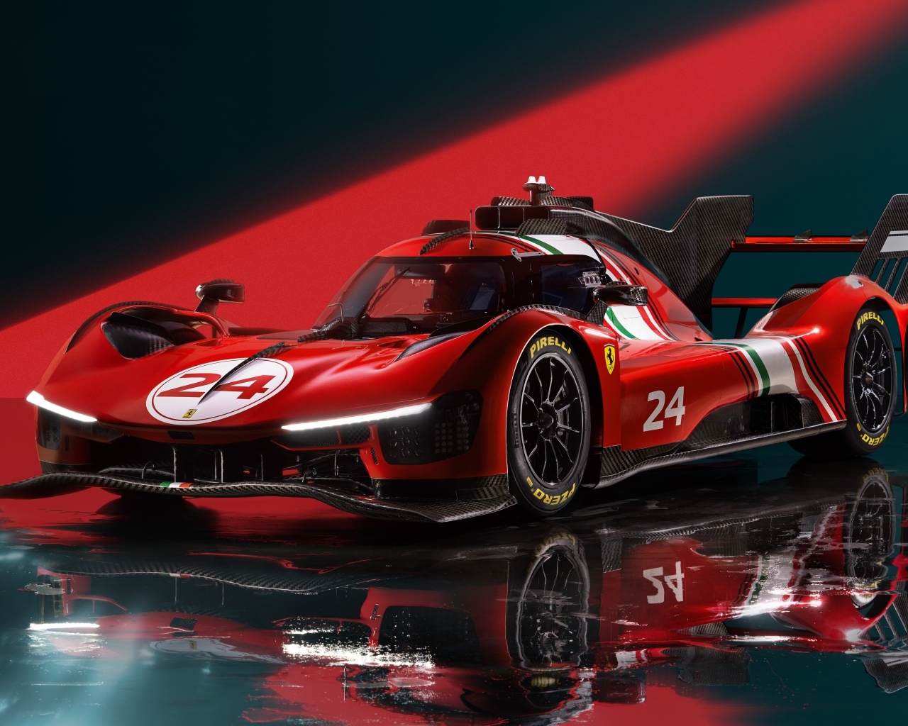 Вид спереди на спортивный автомобиль Ferrari 499P Modificata