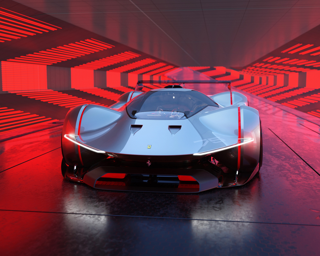 Серебристый автомобиль Ferrari Vision Gran Turismo