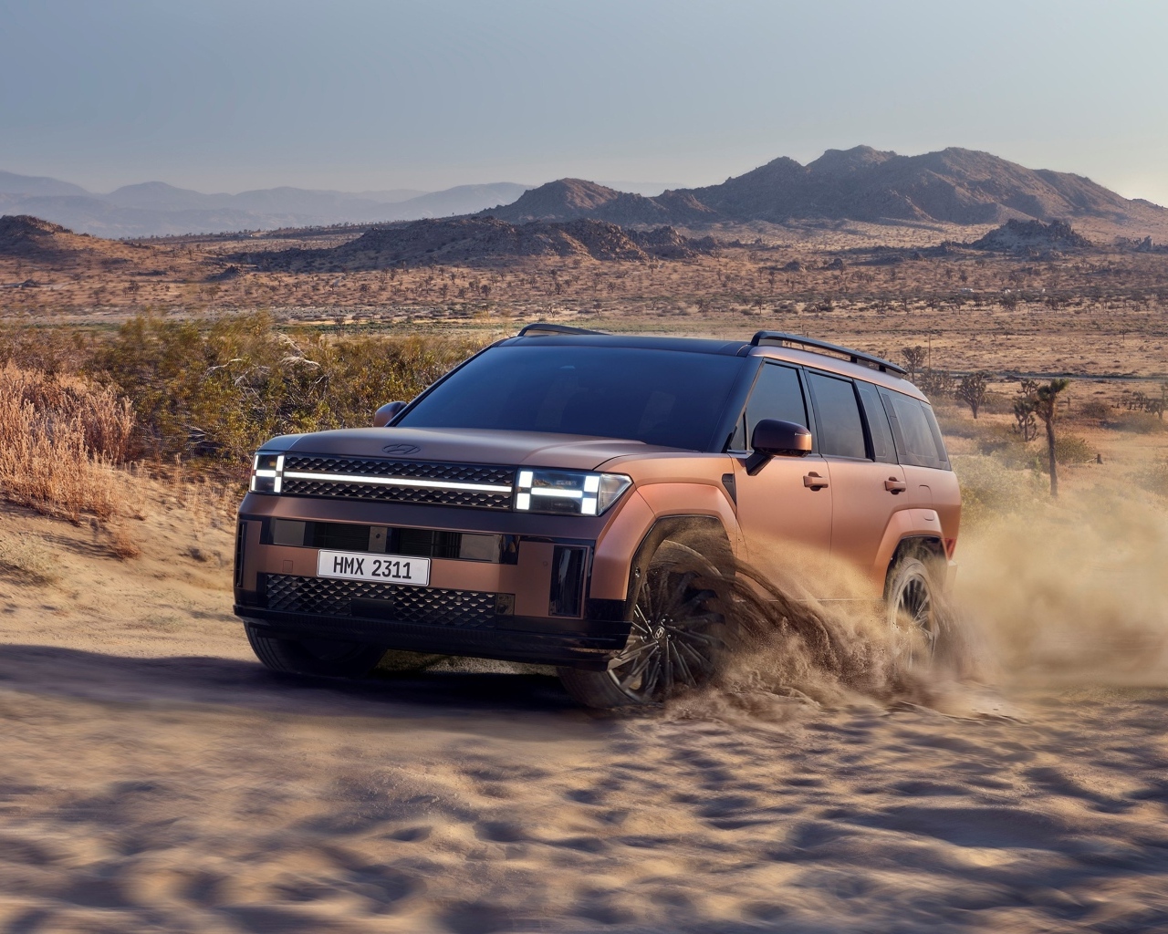 Внедорожник Hyundai Santa Fe 2024 года в пустыне