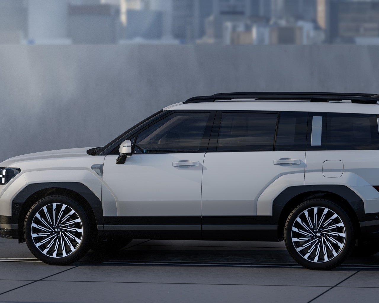 Вид сбоку на Hyundai Santa Fe 2024 года