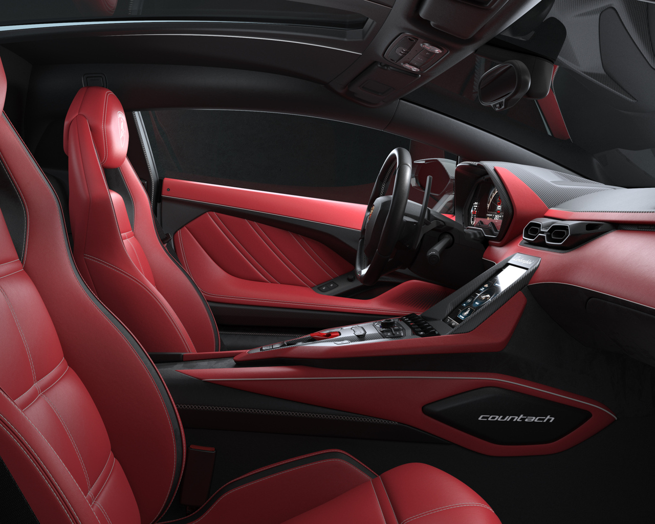 Красный кожаный салон автомобиля  Lamborghini Countach LPI 800-4, 2022 года