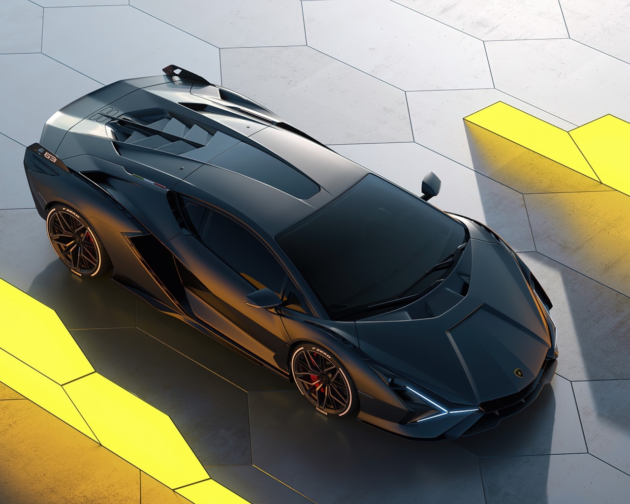 Вид сверху на автомобиль  Lamborghini Sian CGI