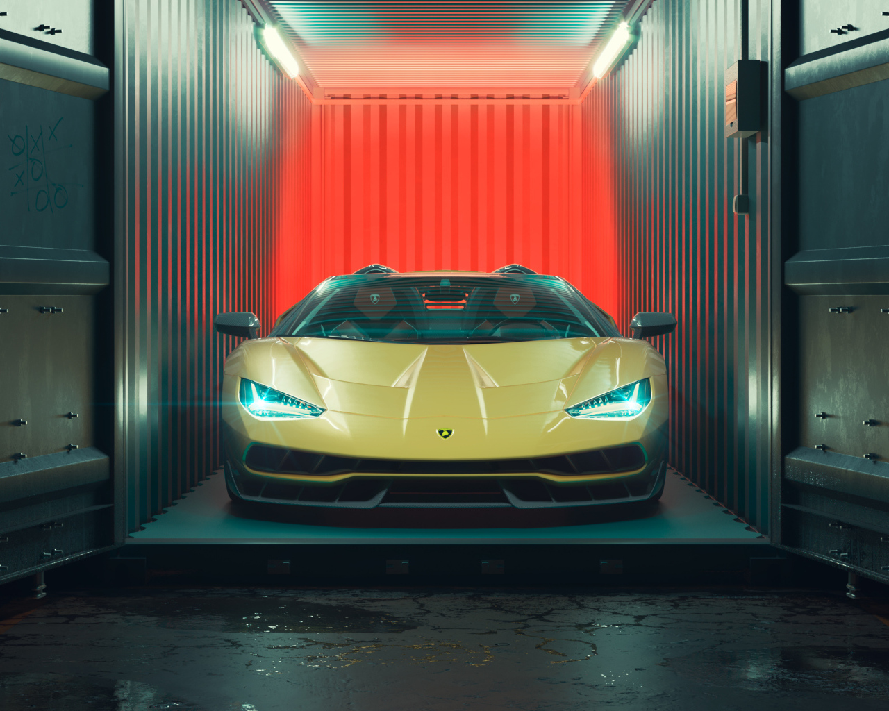 Желтый Lamborghini Centenario Roadster в гараже