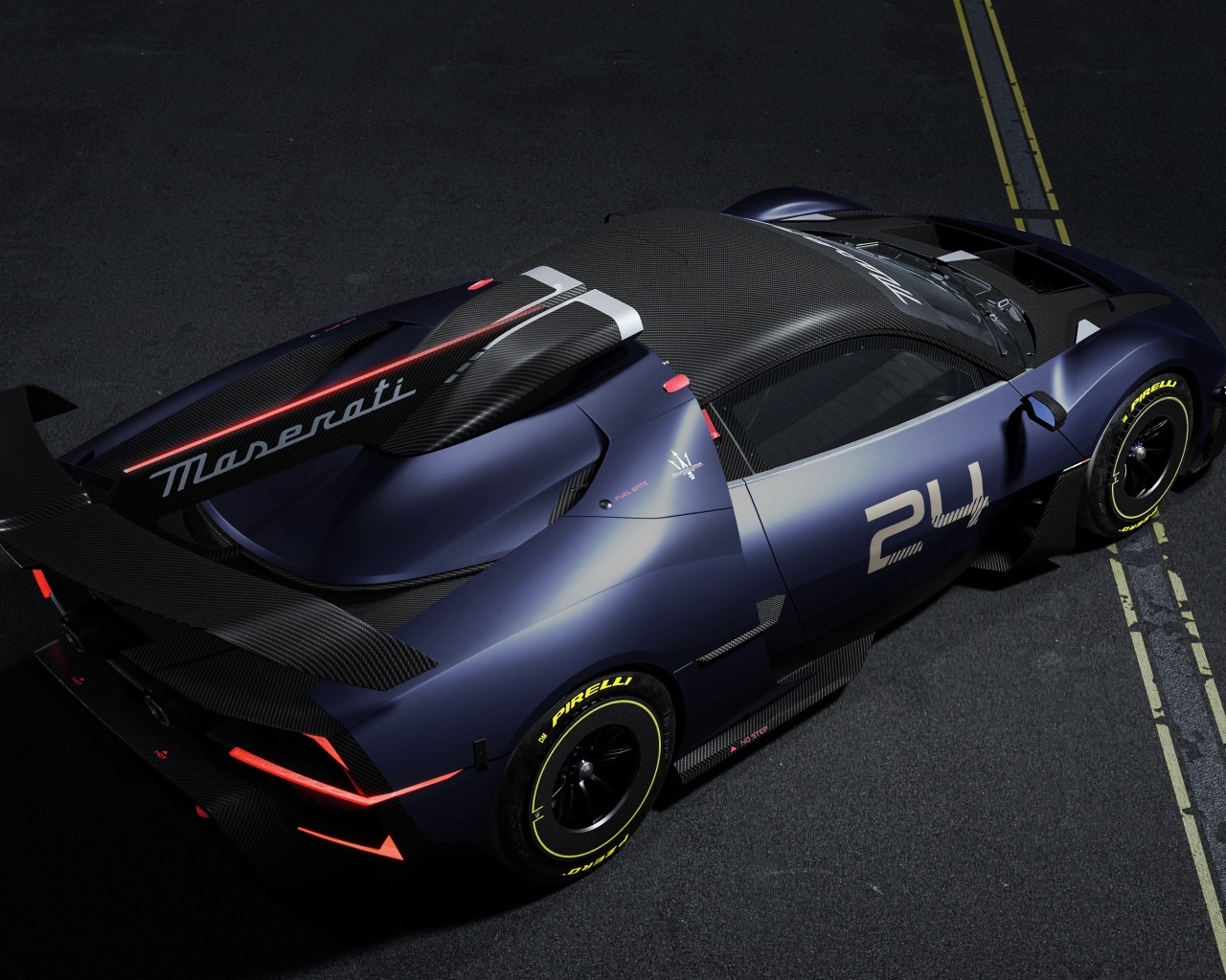 Вид сверху на автомобиль Maserati MCXtrema 2024 года