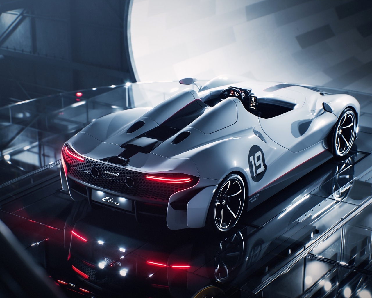 Вид сзади на автомобиль McLaren Elva