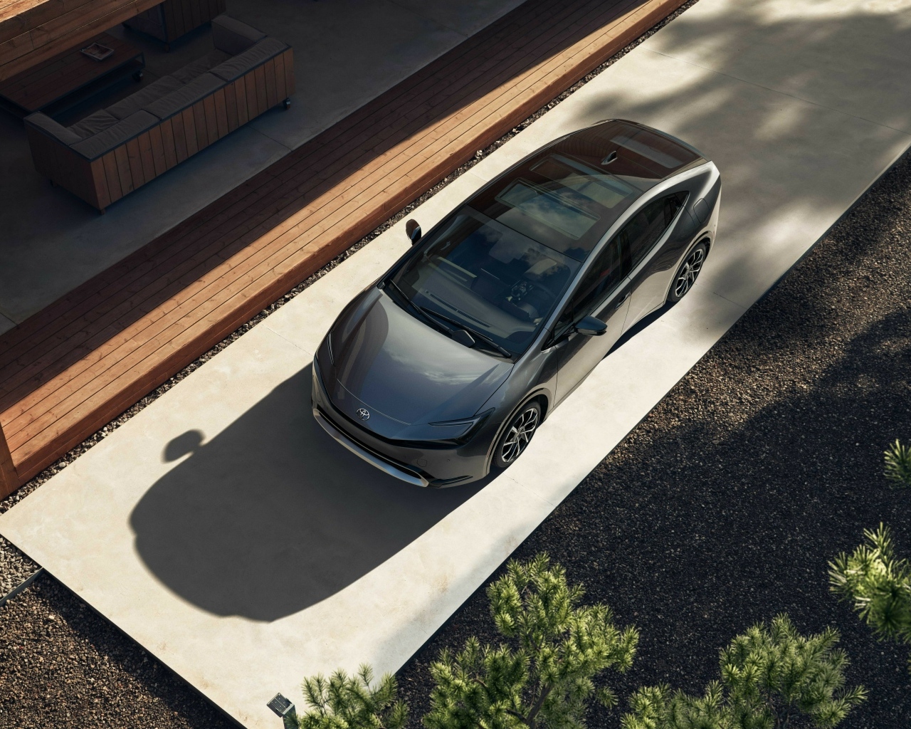 Автомобиль Toyota Prius Prime вид сверху