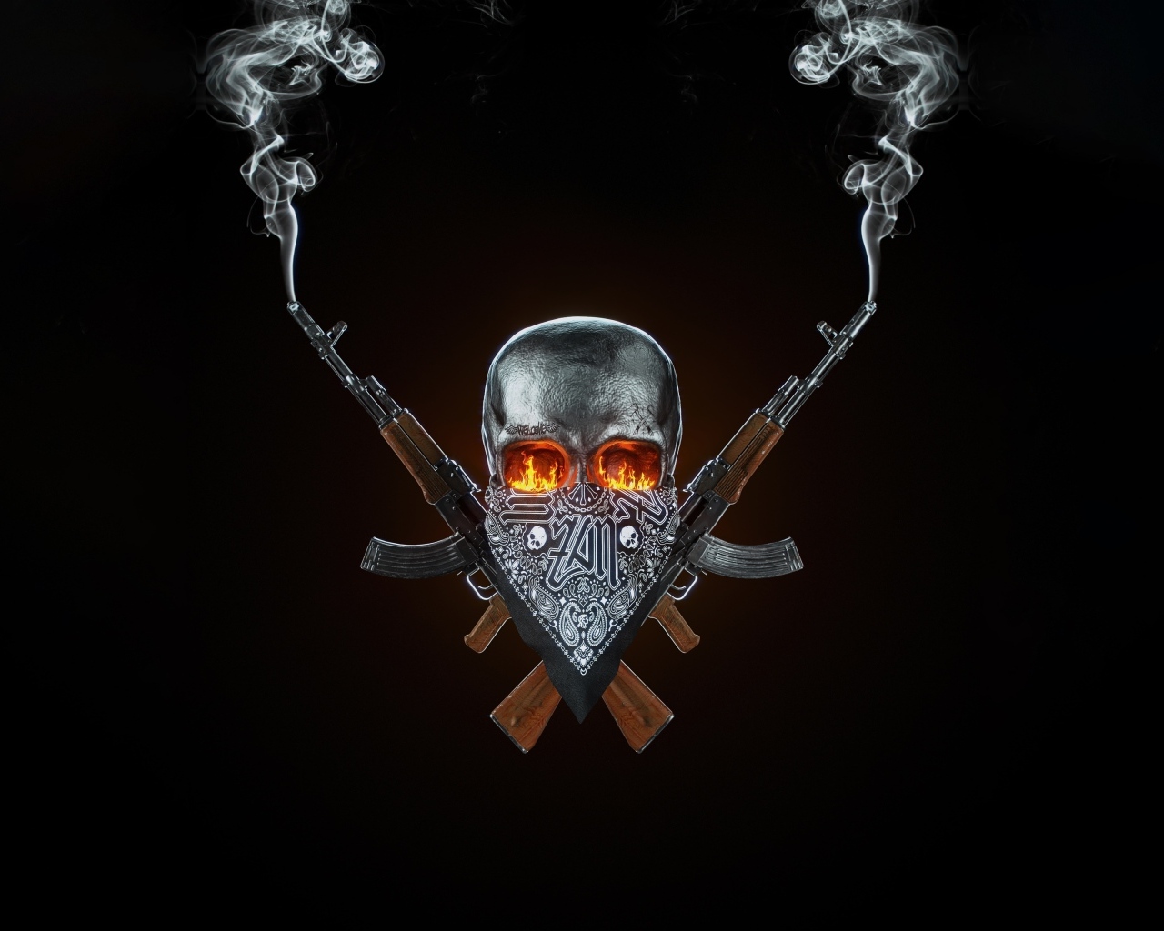 Череп и автоматы на черном фоне