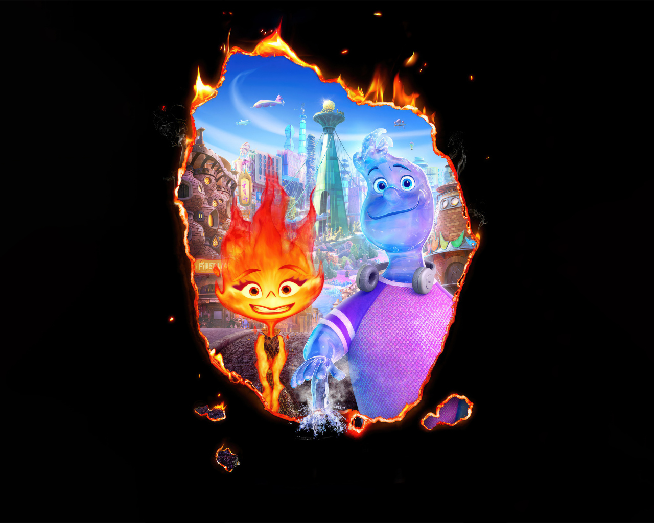 Постер мультфильма Элементарно на черном фоне