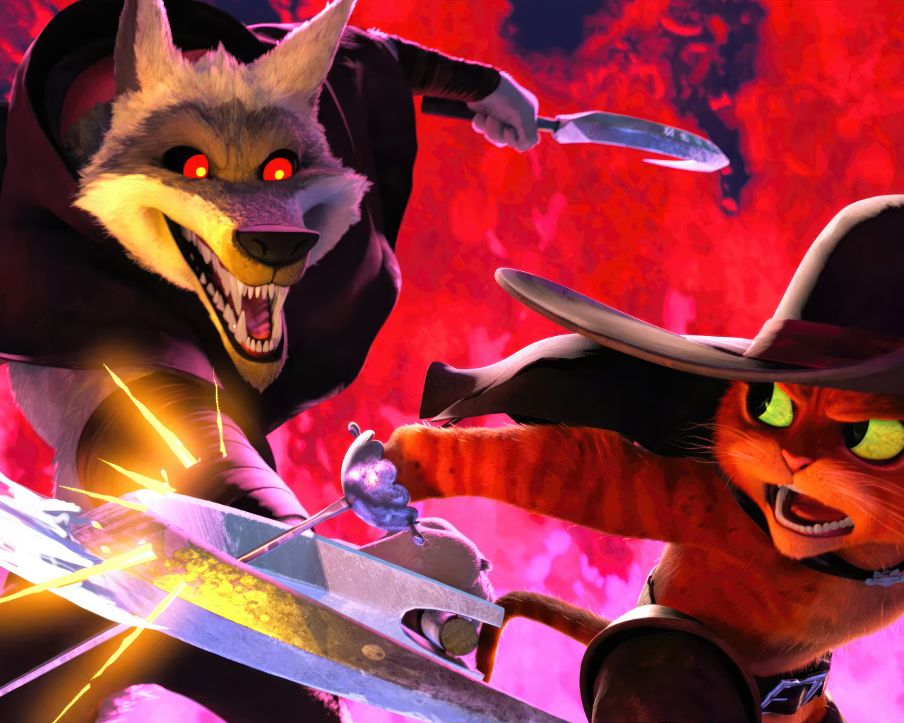 Битва волка с котом мультфильм Кот в сапогах 2: Последнее желание